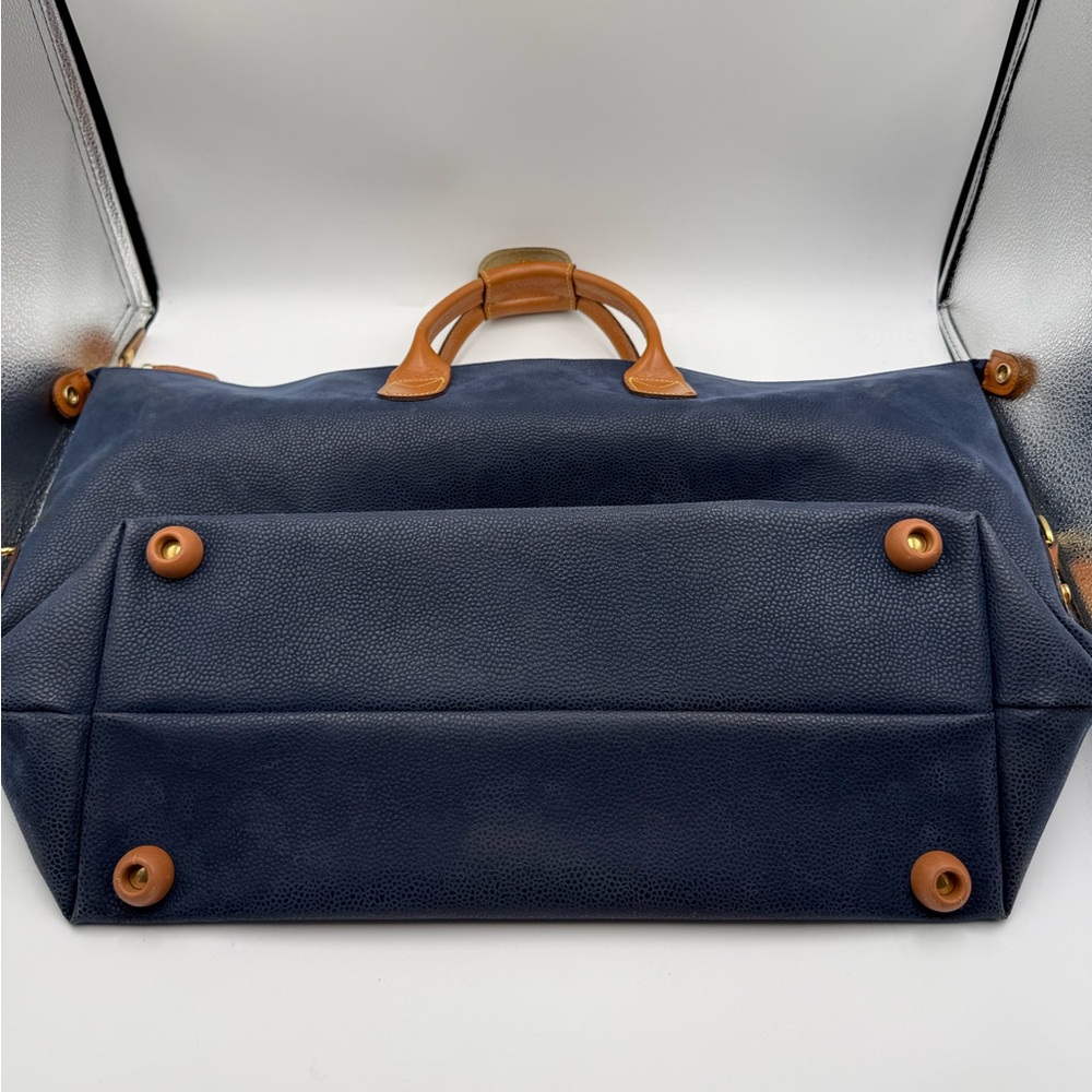 Bric’s Italy Leather Trim Blue Canvas Duffel Bag Weekender Travel Carry On - Picture 11 of 16